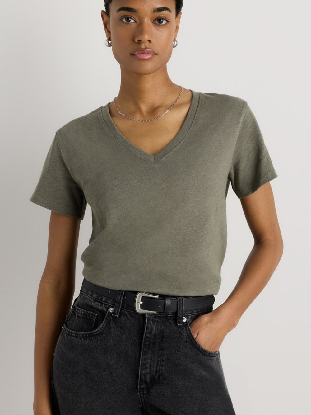Organic Cotton Slub Crewneck Tee in Green